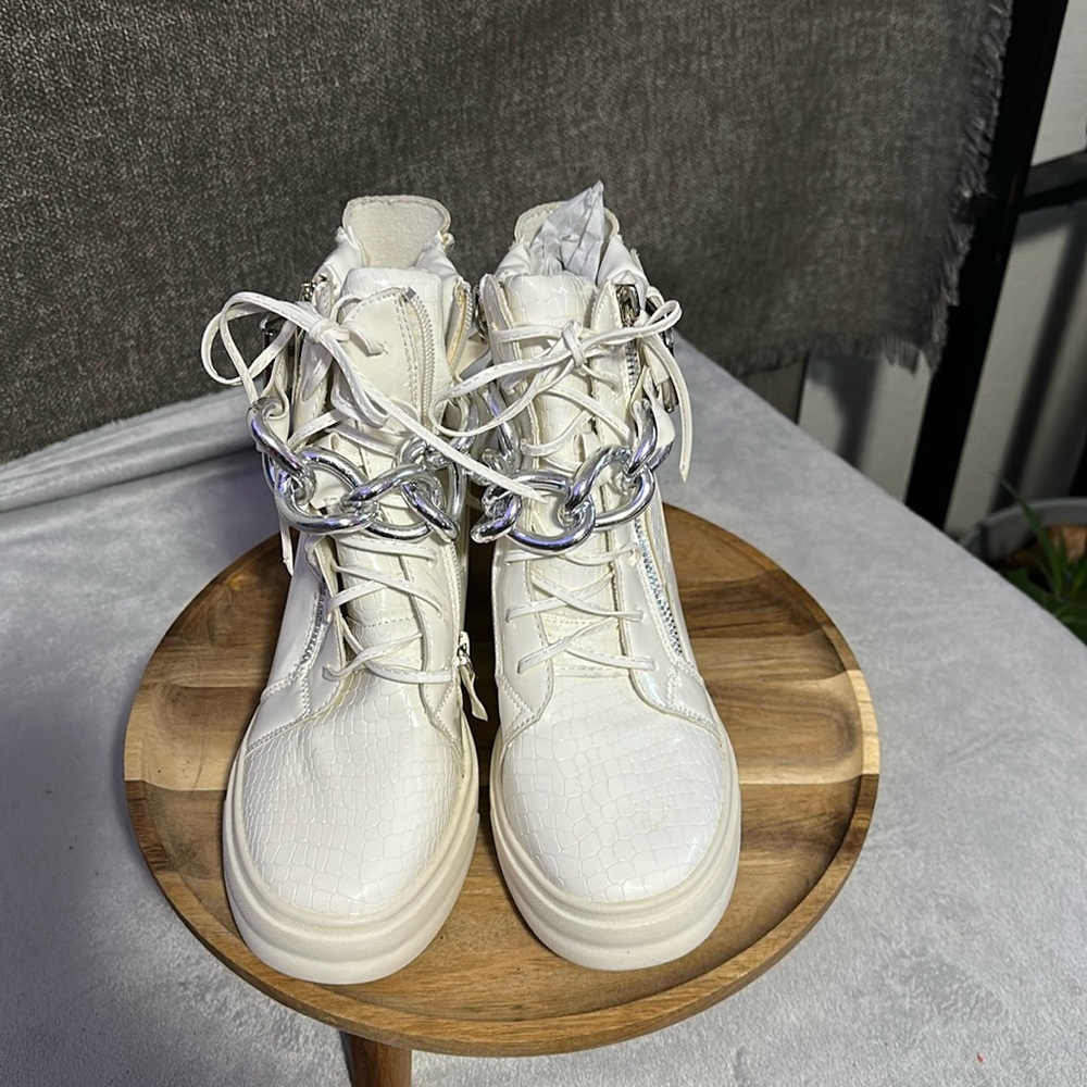 Women’s white high top wedge sneakers